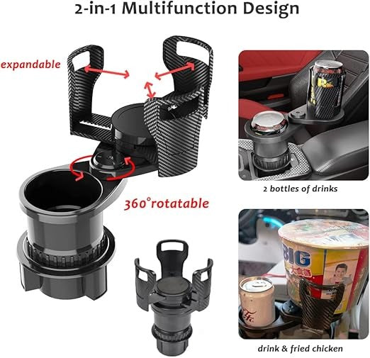 2-in-1 Car Cup Holder Expander 🥤 | 360° Rotatable Dual Drink & Snack Organizer 🚗