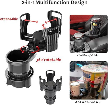 2-in-1 Car Cup Holder Expander 🥤 | 360° Rotatable Dual Drink & Snack Organizer 🚗