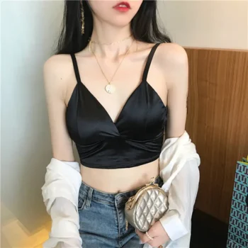 Women's Satin V-Neck Spaghetti Strap Cami Top